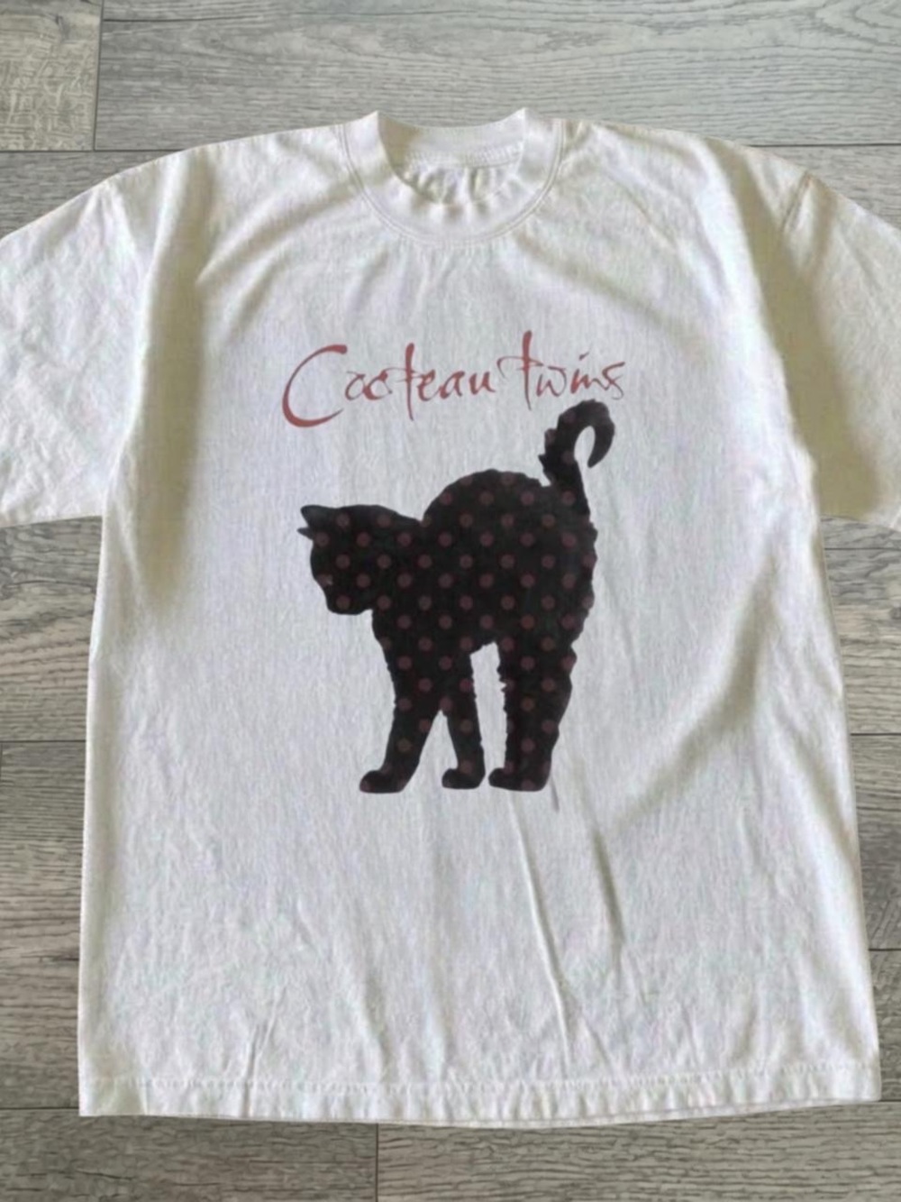 Gildan White Tee with Black Cat and Pink Polka Dots
